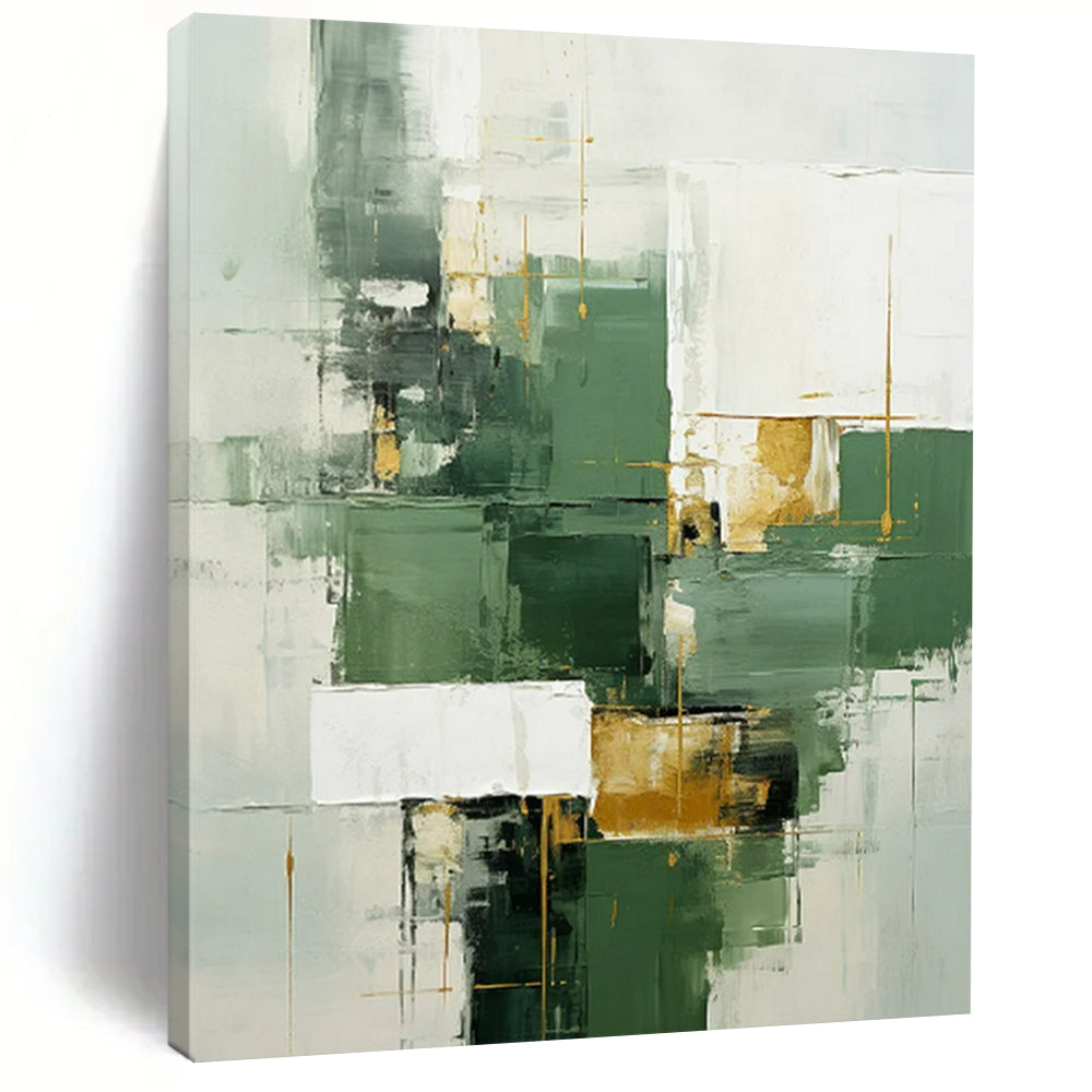 Green & Gold Geometric Abstract Art, Good for Modern Living Room & Art Gallery Display LargeART2290