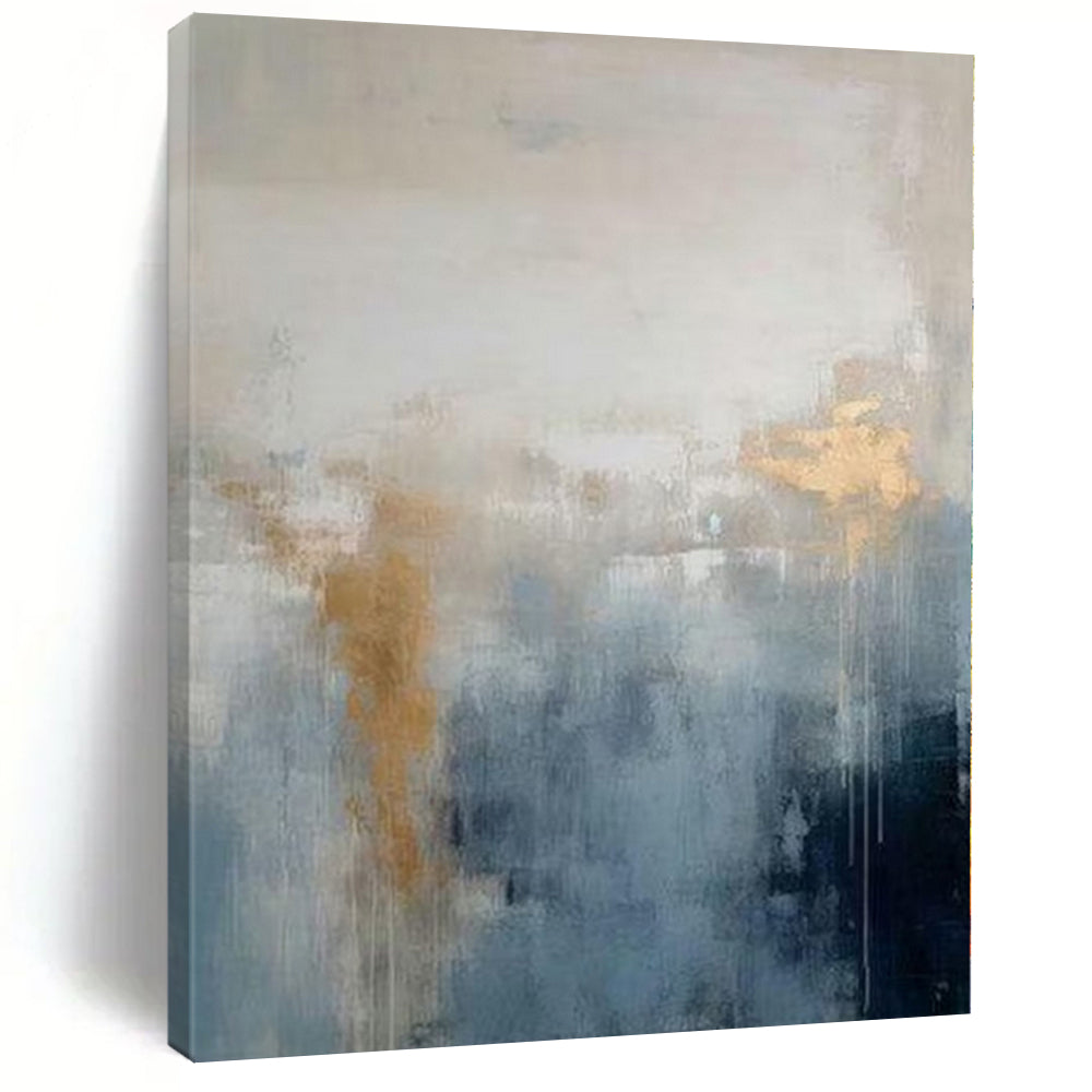 Grand Hand - painted Blue - Gray and Gold Abstract Drift Acrylic Art for Coastal - Inspired Studies LargeART0250