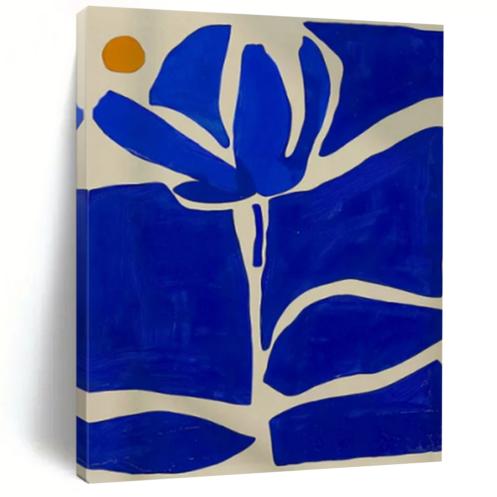 Blue and Orange Floral Abstract Art for Tropical - themed Bedroom & Modern Garden Café LargeART0949