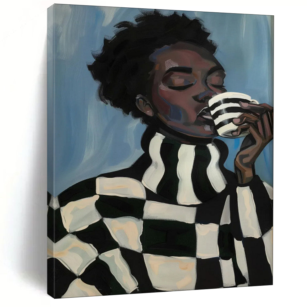 Blue - Black - White Abstract Portrait, Ideal for Stylish Home Office & Modern Living Room LargeART2045