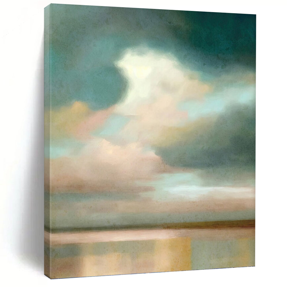 “Softly Painted Sky and Water Horizon” - Muted Blue, Pink Landscape Art on Canvas DKH1357