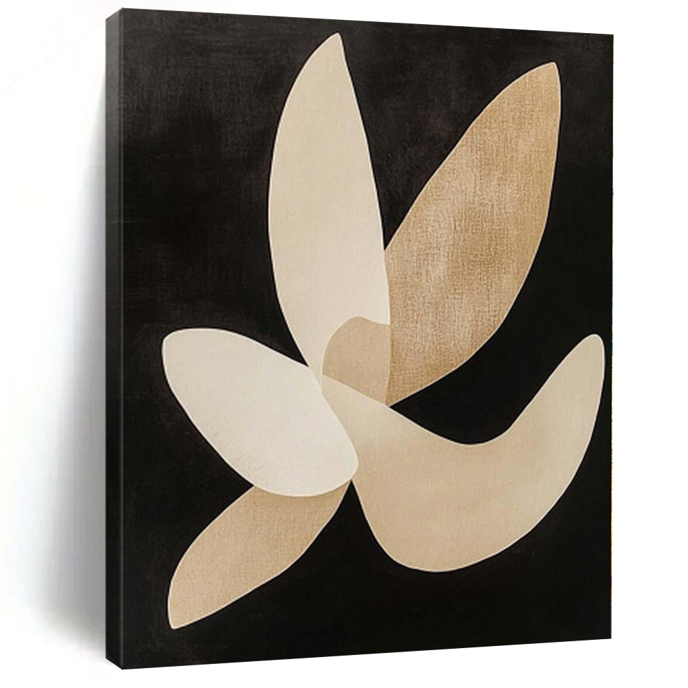 Large - Sized Hand - painted Gold & Cream Floral Silhouette Acrylic Art for Elegant Bedrooms LargeART0138