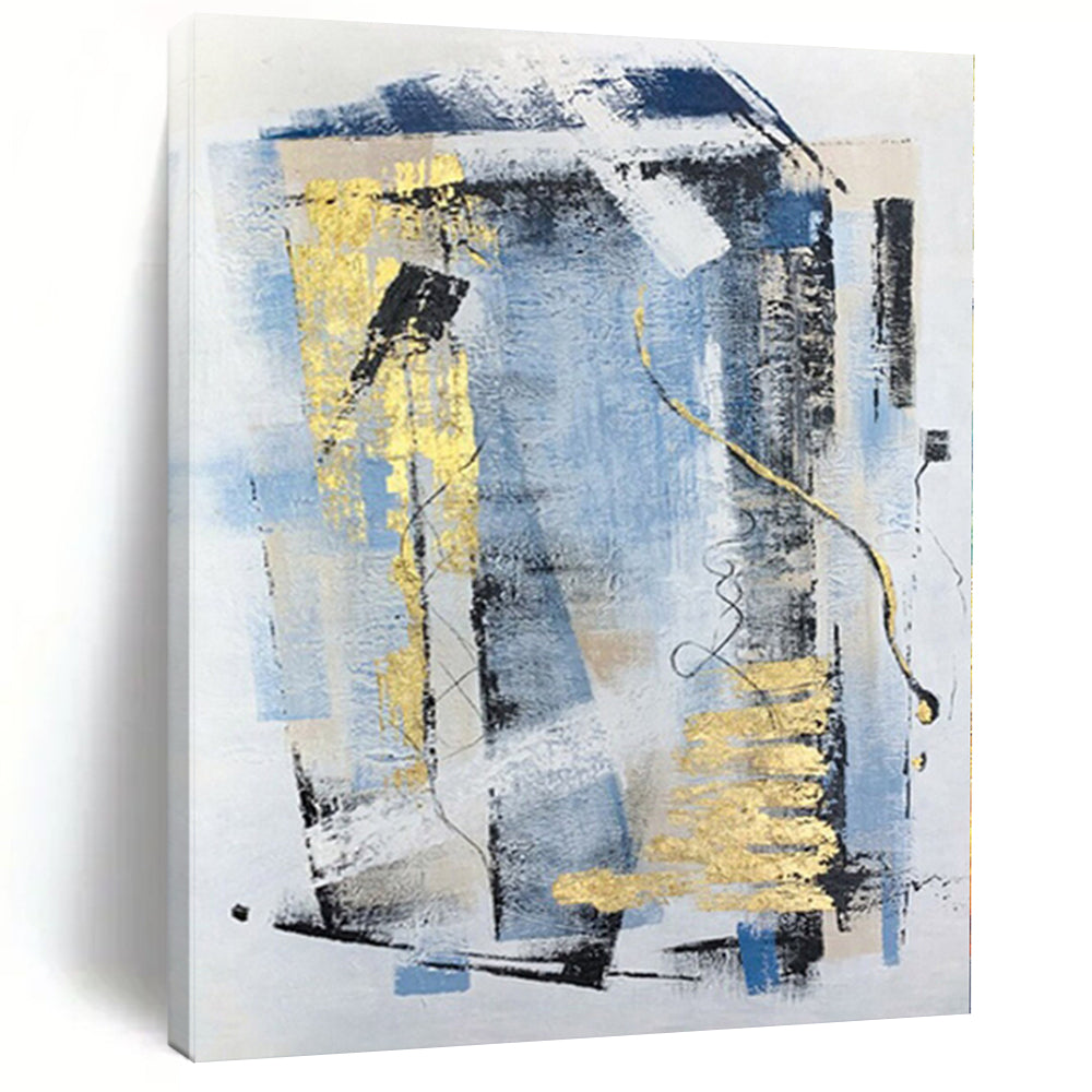 Enormous Blue and Gold Abstract Geometry Acrylic for Chic Home Office & Glamorous Dining Room LargeART0311