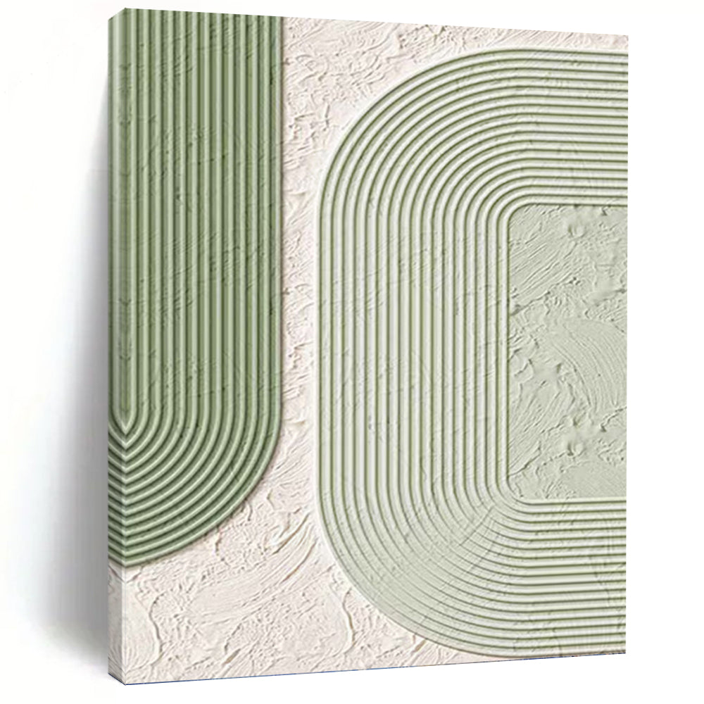 “Green & White Textured Shapes” - Modern Abstract Art on Canvas DKH1493
