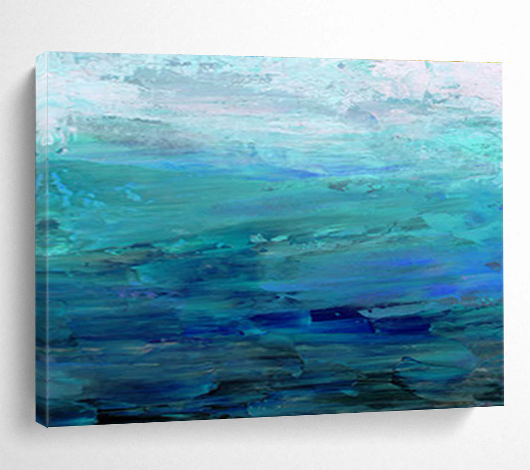 Blue - Toned Abstract Sea Painting On Canvas DKH392