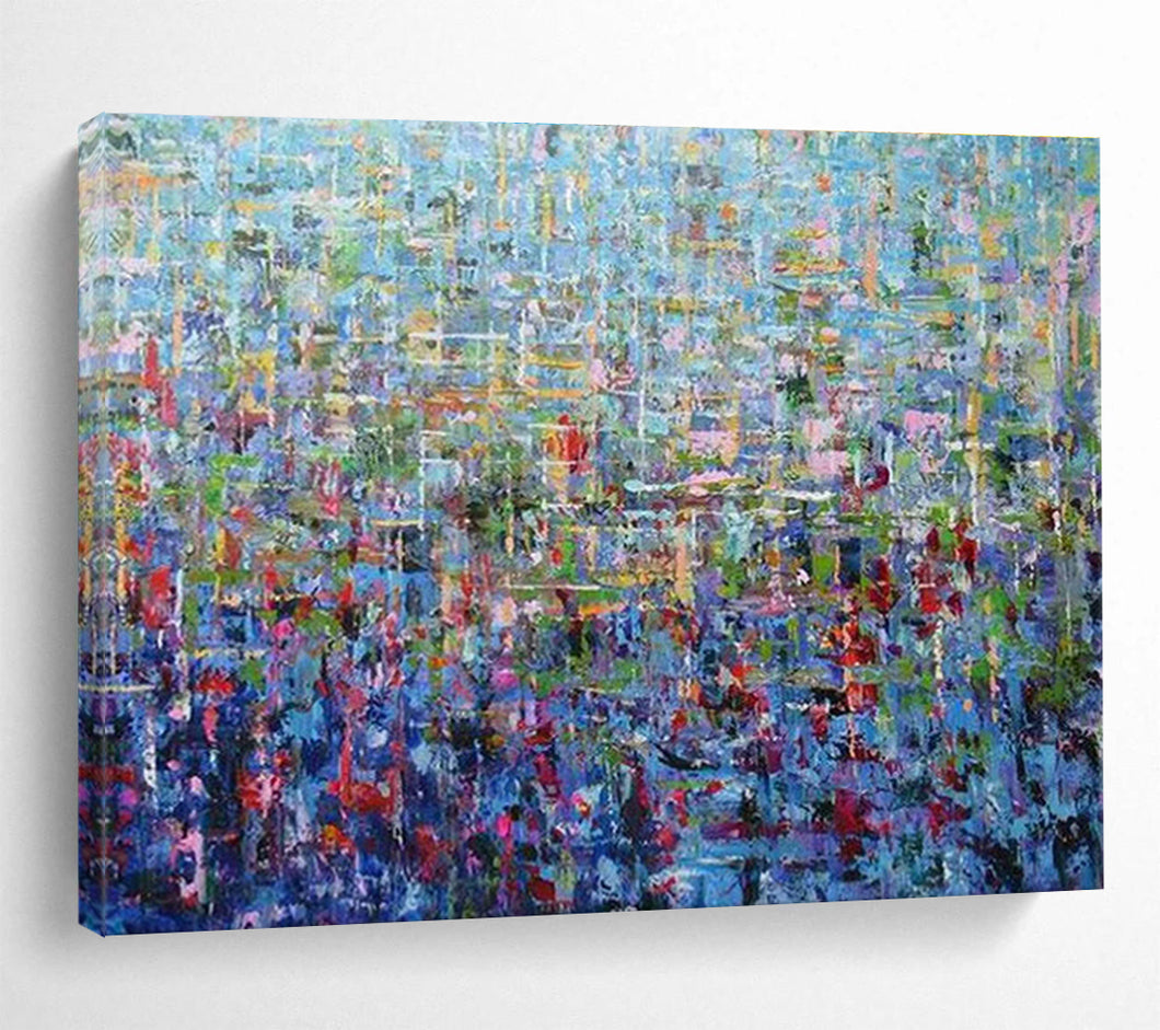 Vivid Blue Abstract Cityscape Painting on Canvas - “City of Colors” DKH657