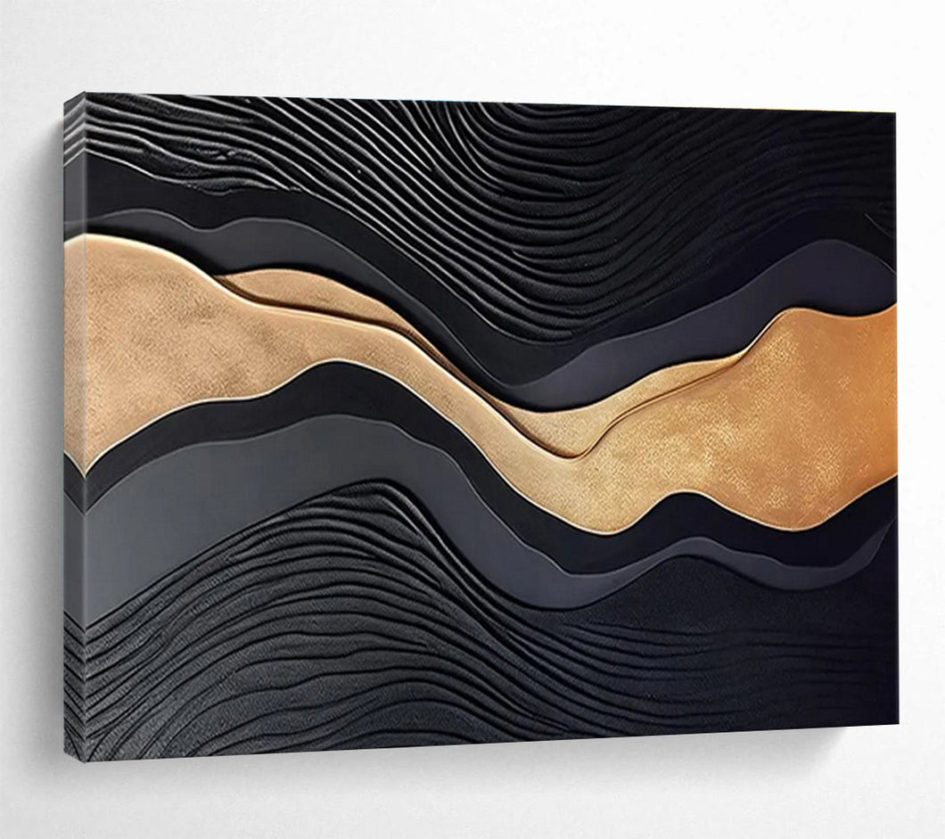 Black and Gold Wave Abstract Art for Luxury Bedroom & Opulent Dining Room DKH149