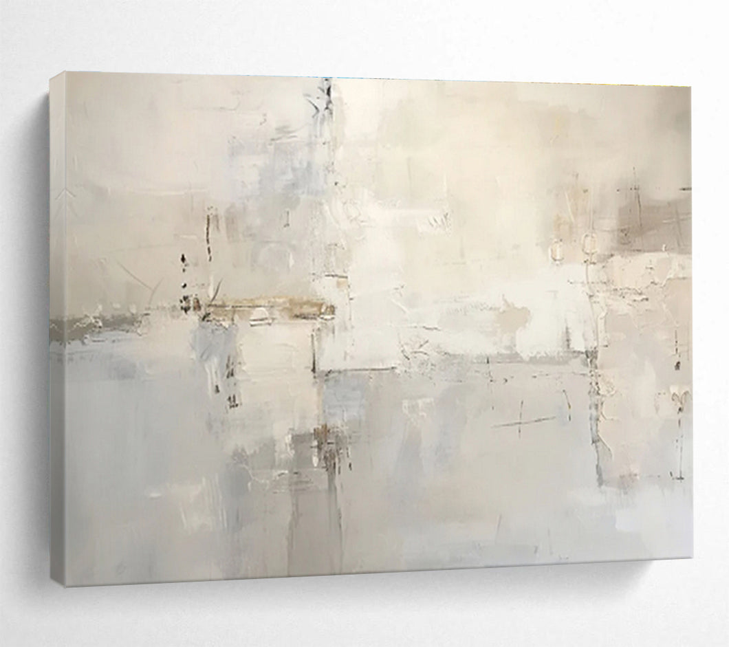 Light - Hued Abstract Minimalist Painting on Canvas - “Whispered Calm” DKH624