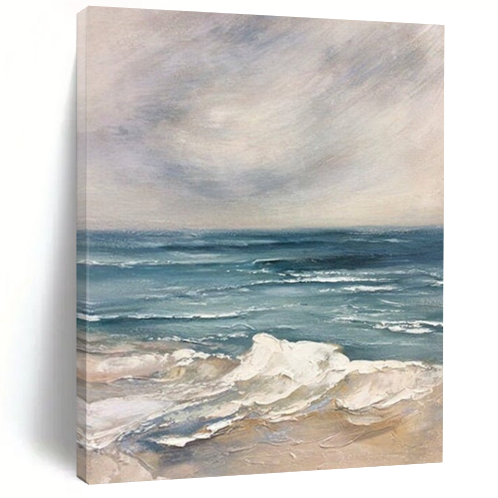 “Seascape Serenity” – Blue & White Ocean - inspired Abstract Acrylic for Calm DTP048