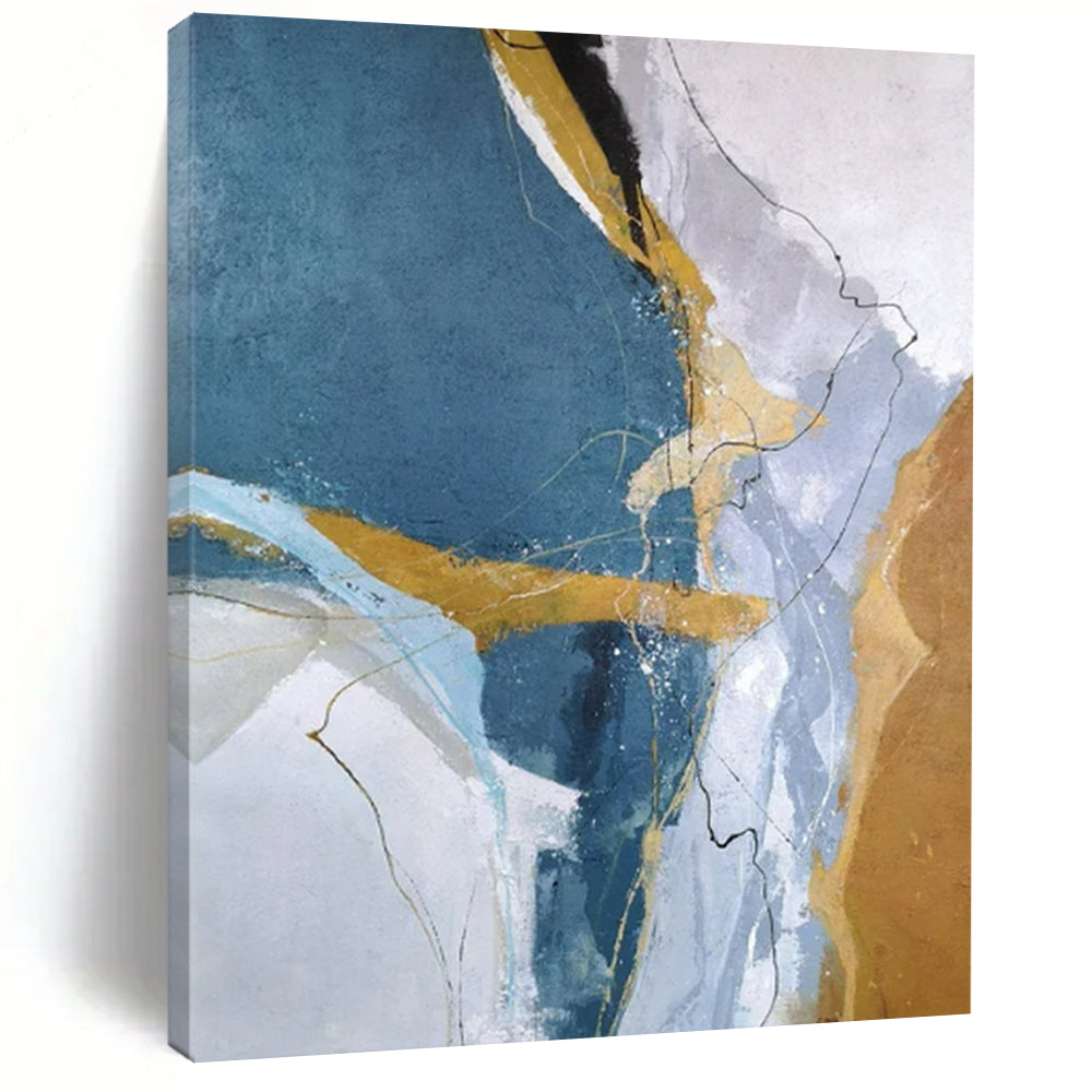 Blue & Gold Abstract Art, Perfect for Chic Bedroom & Stylish Office LargeART2332