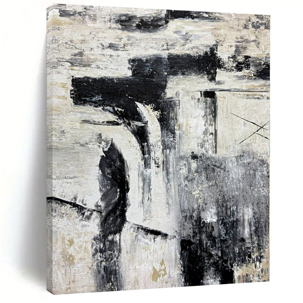 Black and White Textured Abstract Canvas Painting, Perfect for Monochrome Gallery & Sleek Office LargeART1223