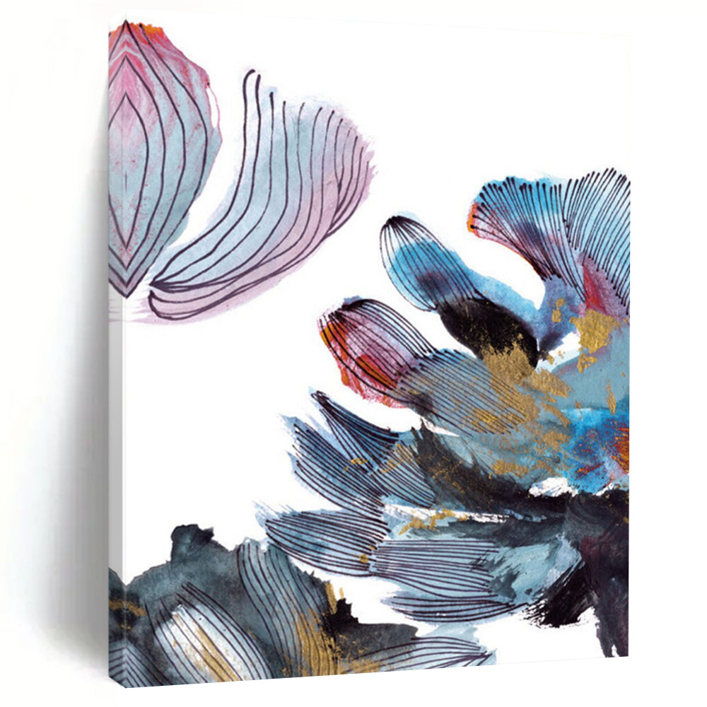 Gilded Floral Whimsy – Blue, Purple, Pink, and Gold Flower - Inspired Abstract DTP199