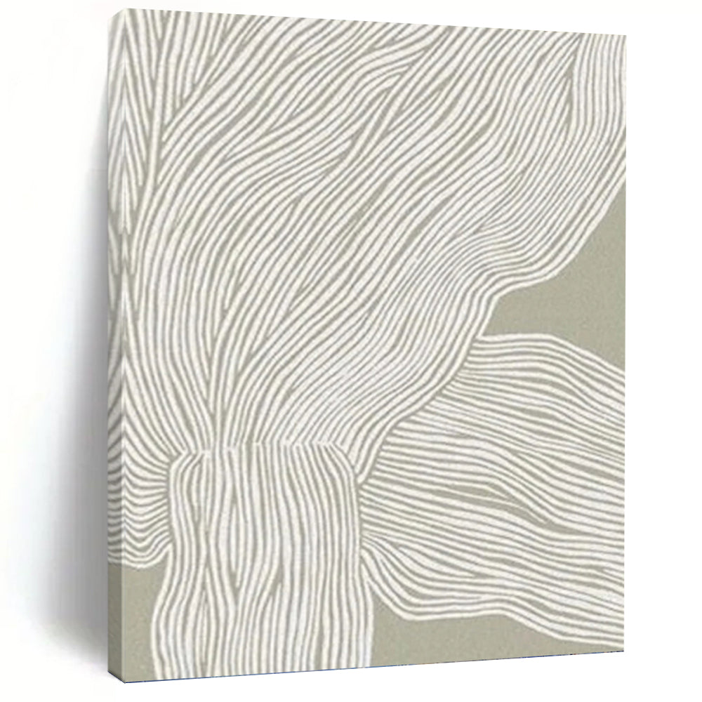“Linear Flow in Grey” - Grey, White Abstract Line Art on Canvas DKH1119
