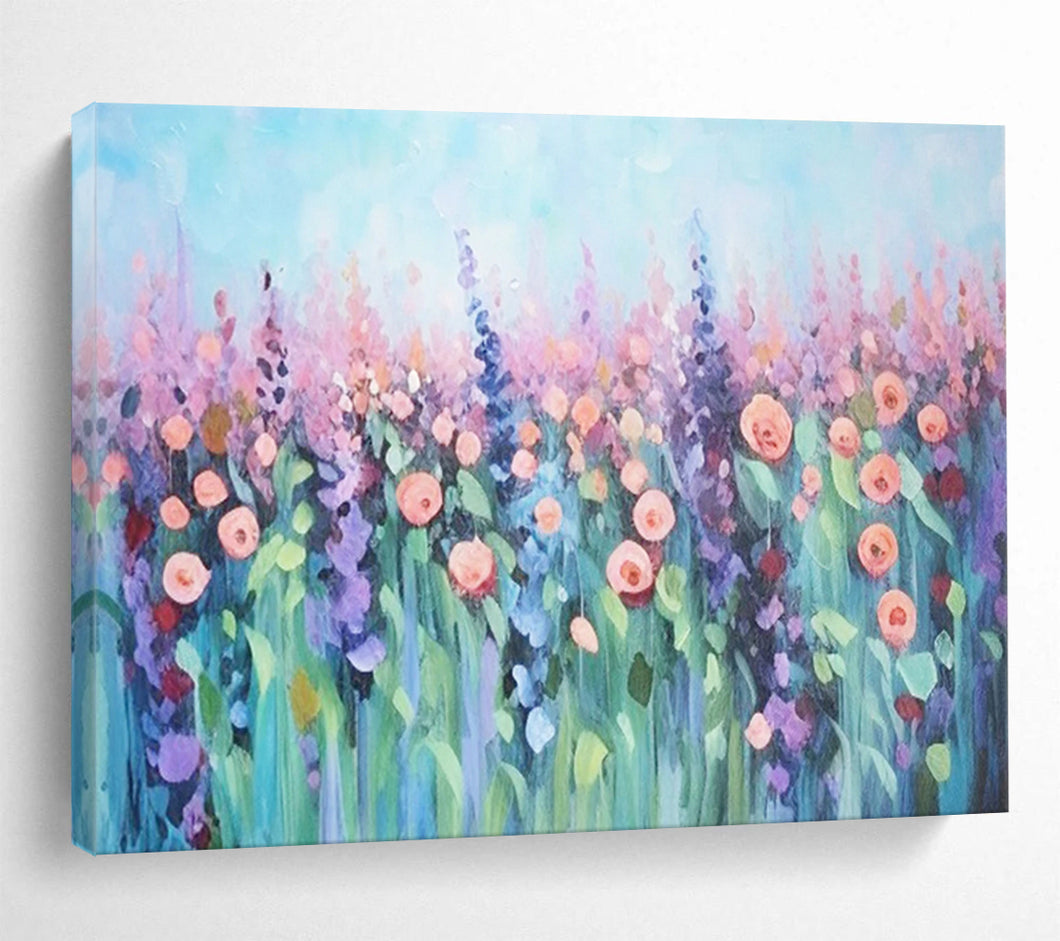 “Pastel Flower Meadow” - Soft - Hued Abstract Acrylic, For Bedroom and Yoga Studio DLZ229