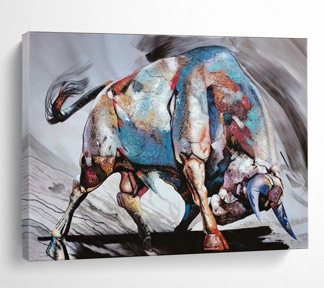 Hand - painted Large - Scale Colorful Abstract Bull Acrylic Art for Bold Entrance Halls LargeART1747