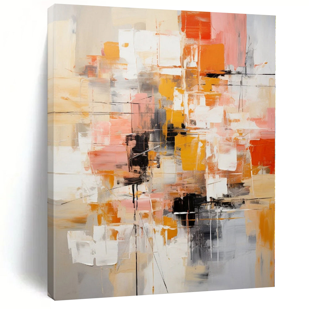 Oversized Hand - painted Warm - Toned Abstract Cityscape Acrylic Art for Urban - Chic Dining Areas LargeART0225