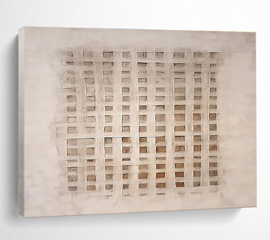 Beige & Brown Textured Grid Abstract Art - Ideal for Minimalist Home Office & Artistic Studio DKH050