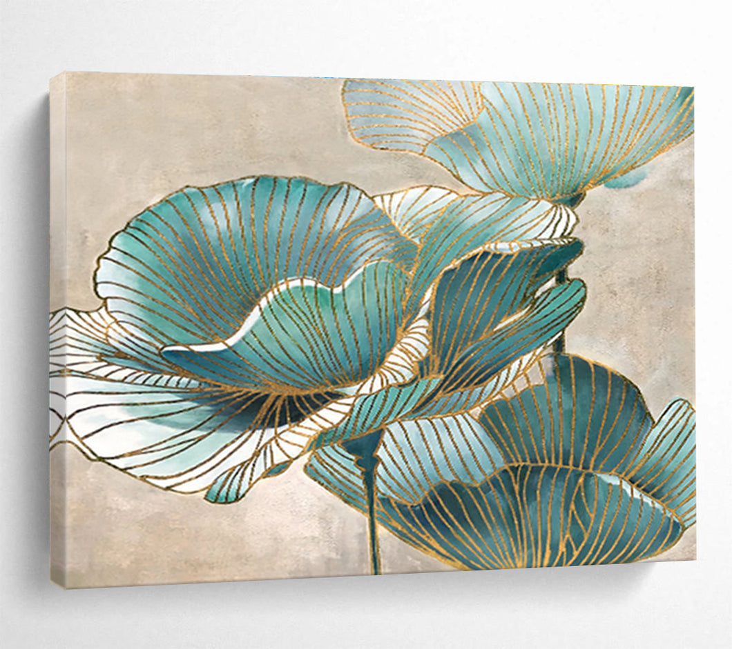 Blue And Gold Floral Abstract Painting On Canvas DKH428