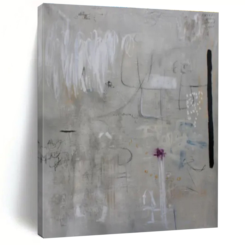 Light Gray Abstract Marks Painting, Ideal for Serene Bedroom & Minimalist Café LargeART1417