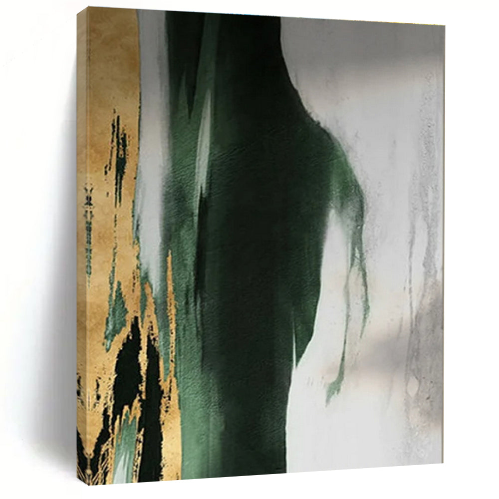 Green, Gold, and Gray Abstract Drip Acrylic Art - Great for Luxe Home Office & Sophisticated Lounge LargeART0640