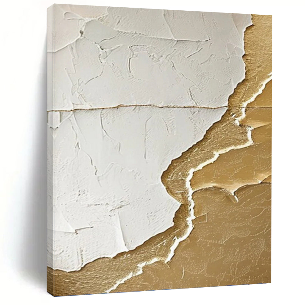 “White - Gold Textured Abstraction” Abstract Painting on Canvas, Luxe Wall Decor DKH986