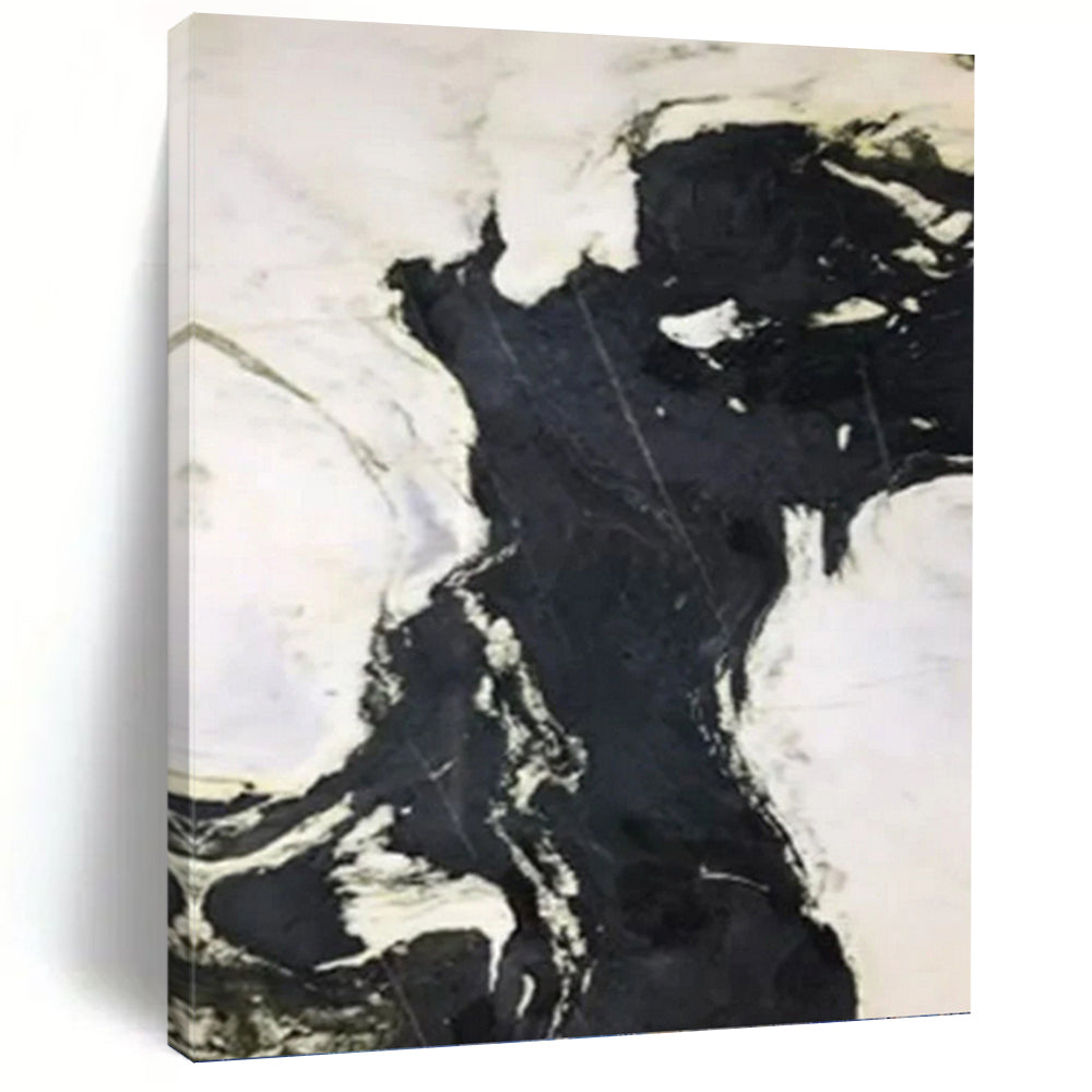 “Black - White Marble - Like Swirls” Abstract Painting on Canvas, Modern Entryway Decor DKH1046