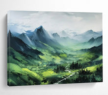 Load image into Gallery viewer, Hand - painted Large - dimension Green Mountain Landscape Acrylic Art for Serene Home Offices LargeART1770
