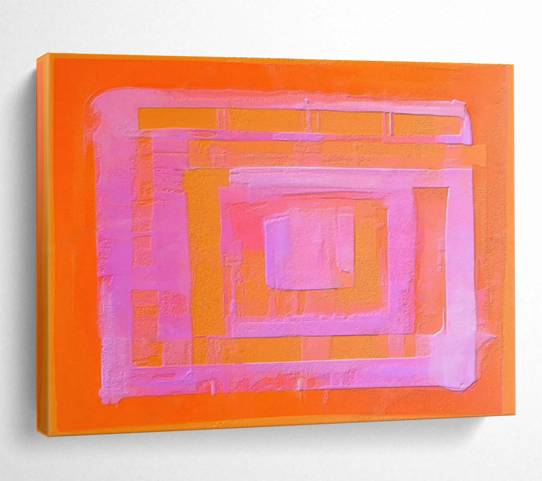 Orange - Pink Geometric Abstract Painting On Canvas DKH368