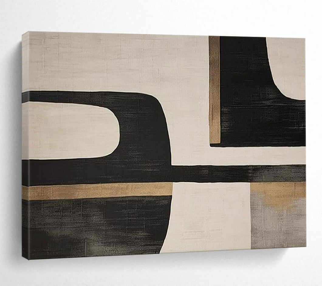 Hand - painted Black, White, and Gold Geometric Shapes Acrylic Art for Luxurious Dining Room Accents LargeART1734