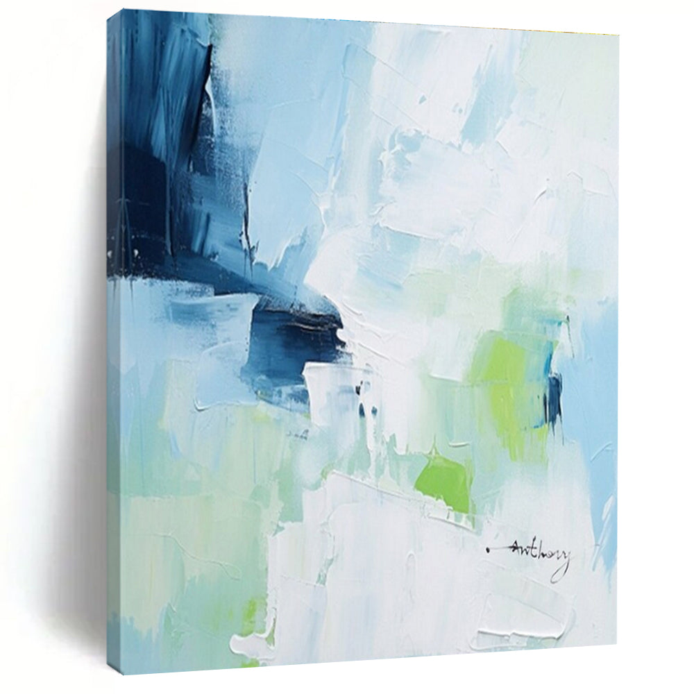 Custom Large Blue and Green Abstract Art - Great for Modern Office Break Room & Nature - Loving Home LargeART0769