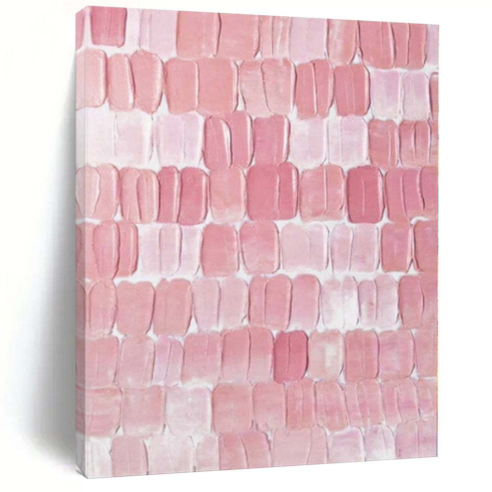 Large - Scale Hand - painted Pink Textured Tiles Acrylic Art for Feminine - Inspired Bedrooms LargeART0178