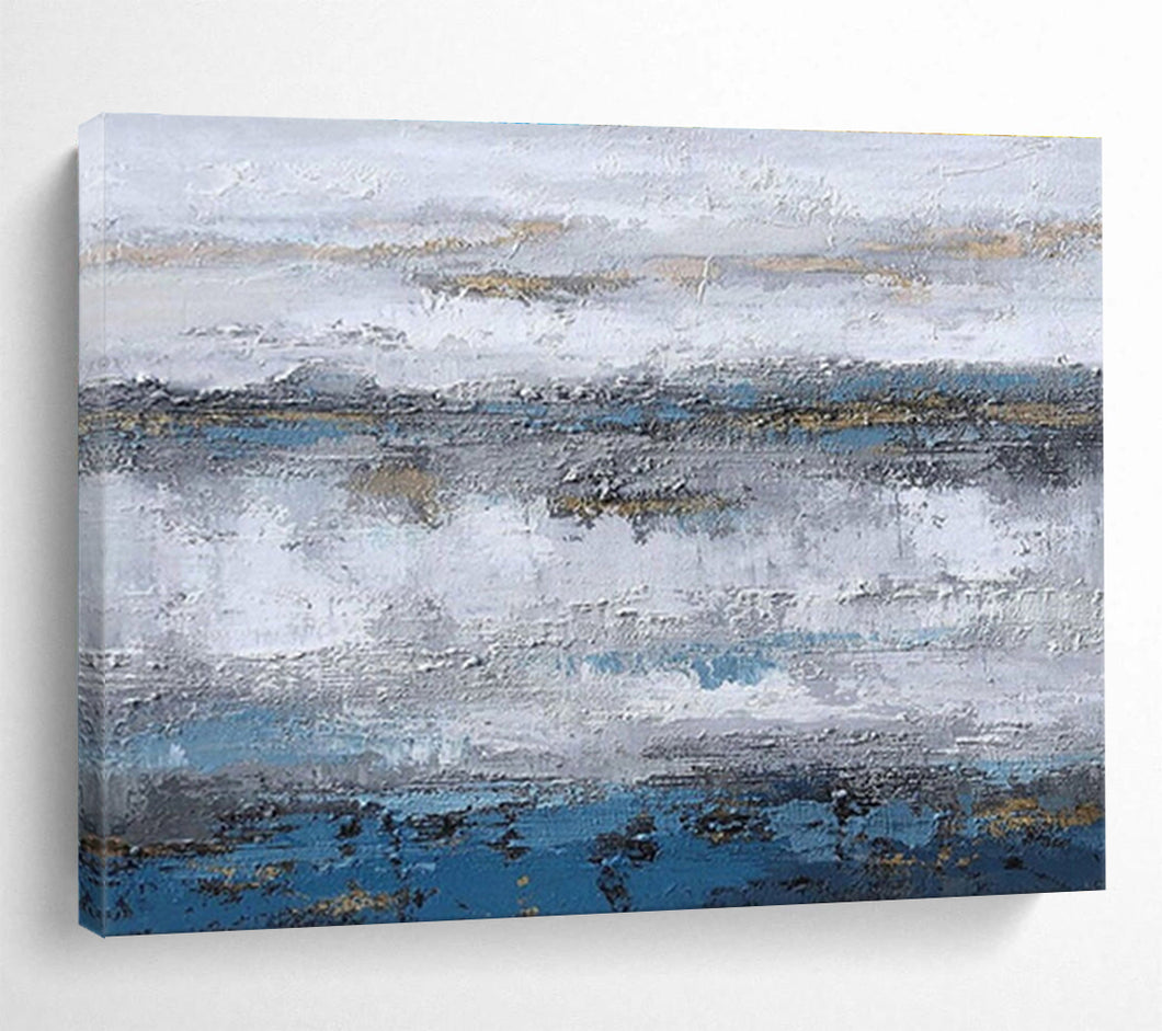 Blue - Gray Textured Abstract Painting on Canvas - “Coastal Rhythm” DKH609