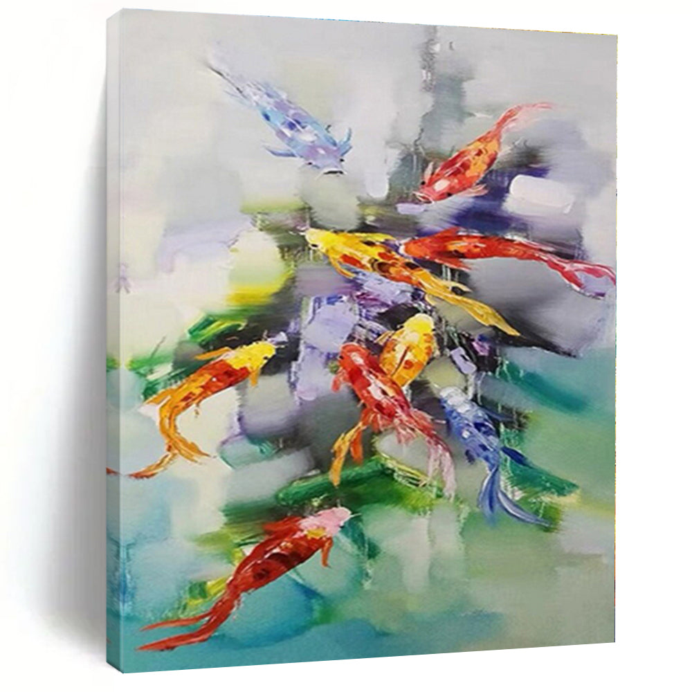 Large - Scale Colorful Koi Fish Abstract Acrylic Art for Dining Room & Asian - Inspired Home LargeART0432