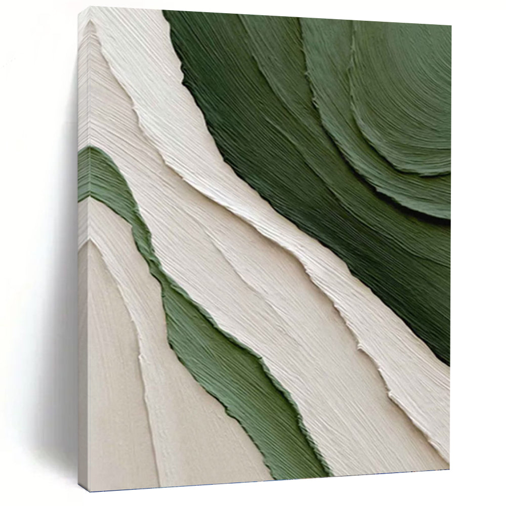 “Green & White Textured Waves” - Nature - inspired Abstract Art on Canvas DKH1481