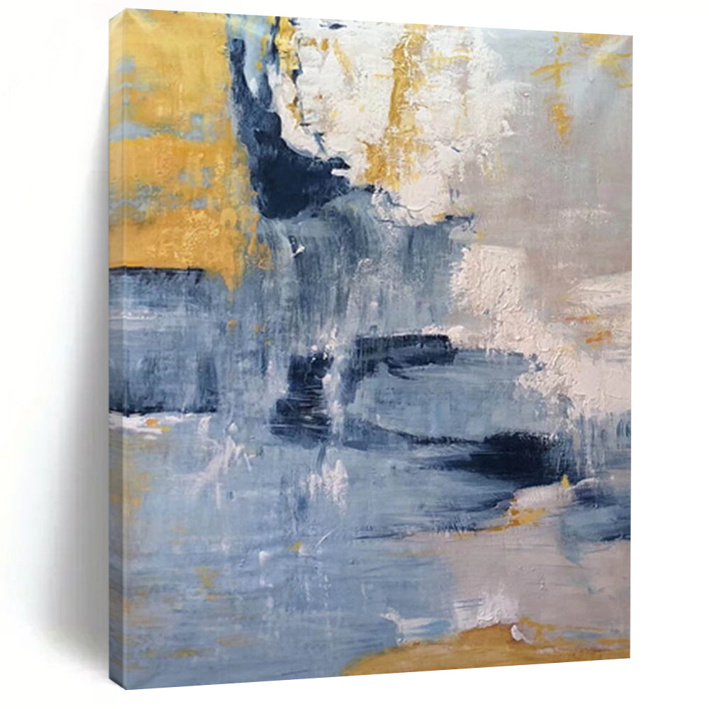 Blue, Gray, and Gold Abstract Fusion – Expressive Acrylic with Metallic Accents DTP253
