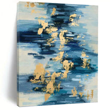 Load image into Gallery viewer, “Blue and Gold Ripples” Abstract Water - Inspired Painting on Canvas, Elegant Fluid Art DKH931
