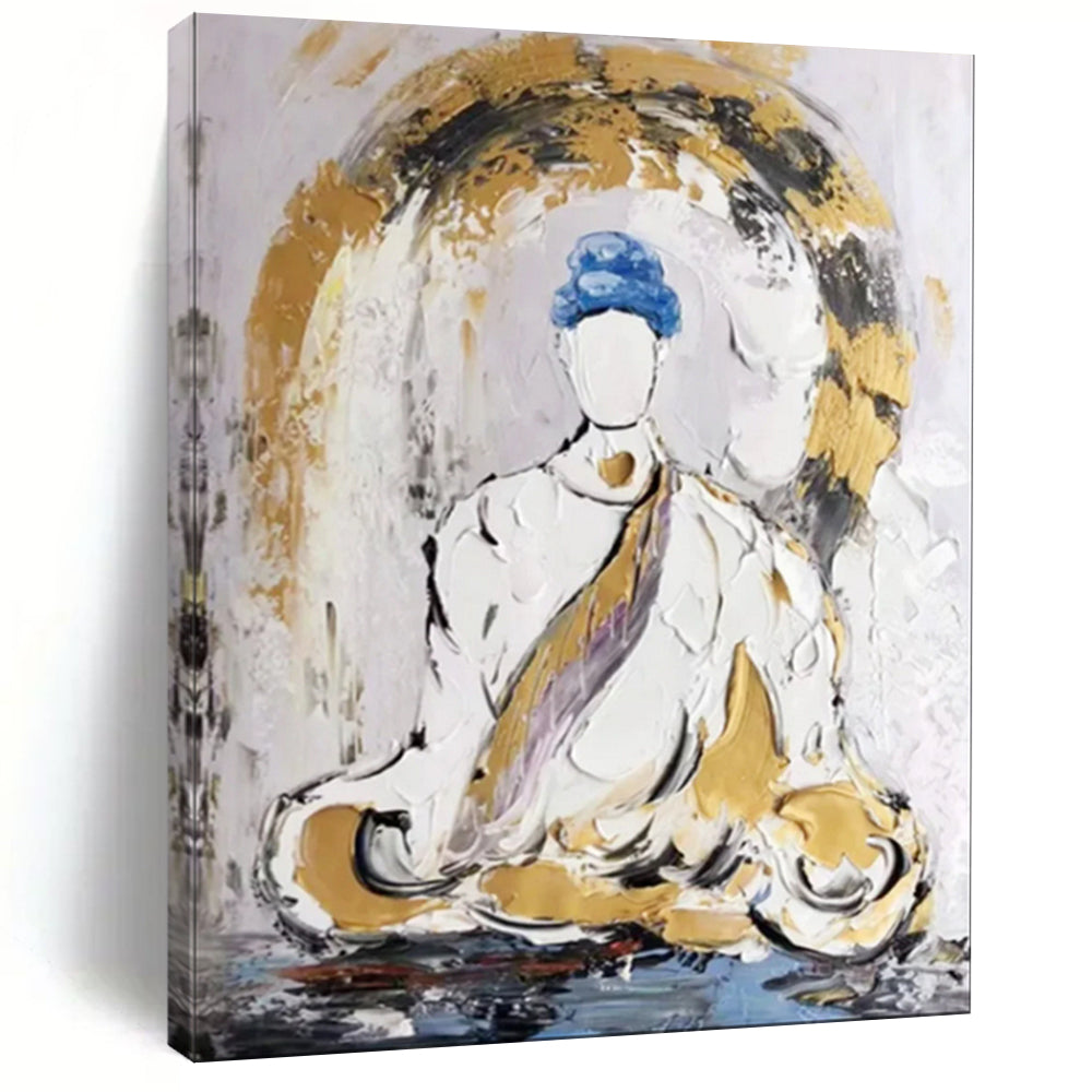Gold & White Spiritual Abstract Art, Perfect for Zen Living Room & Meditation Space LargeART2098