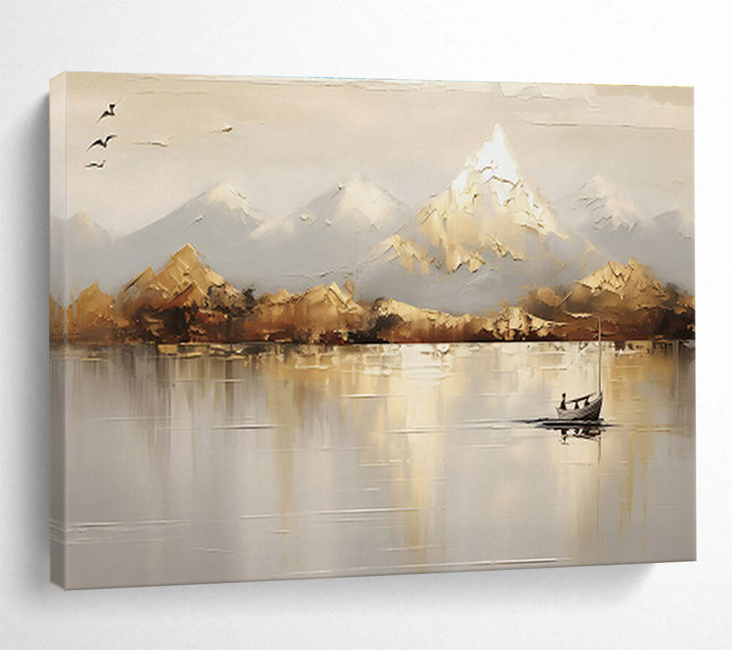 Neutral - Toned Mountain Landscape Abstract Painting for Scandinavian Living Room & Calm Office DKH158