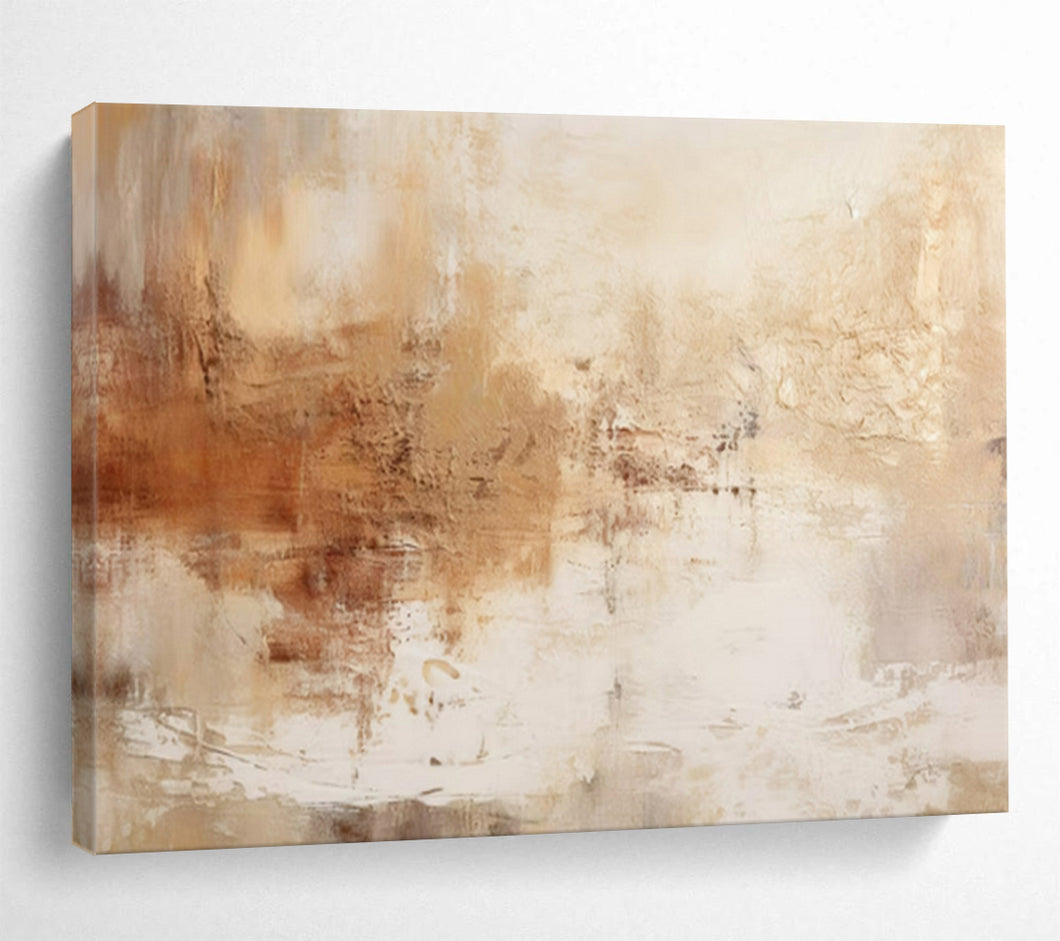 Hand - painted Beige and Brown Textured Abstract Acrylic Art for Cozy Living Room Corners LargeART1723