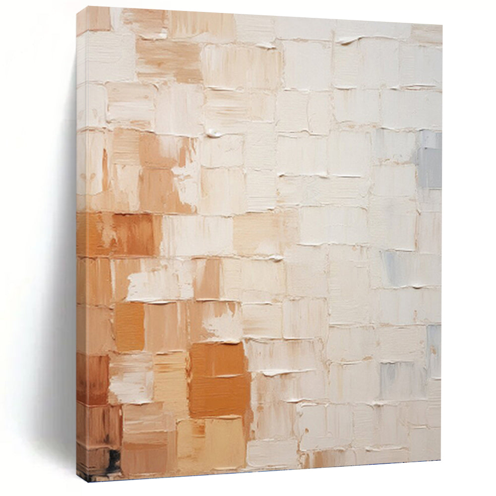 “Soft Color Block Textured Abstract” - Beige, Brown, White Abstract Art on Canvas DKH1331