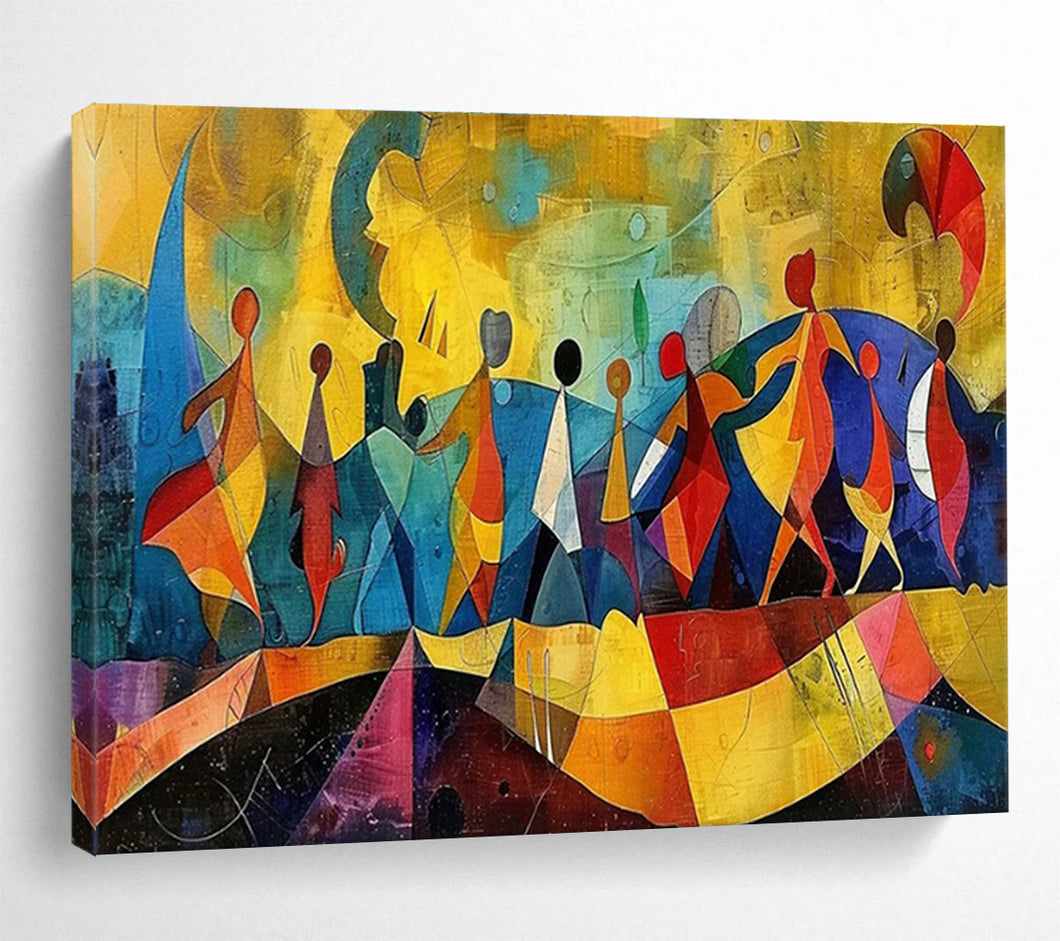Colorful Abstract Figures Painting on Canvas - “Joyful Dancers” DKH768