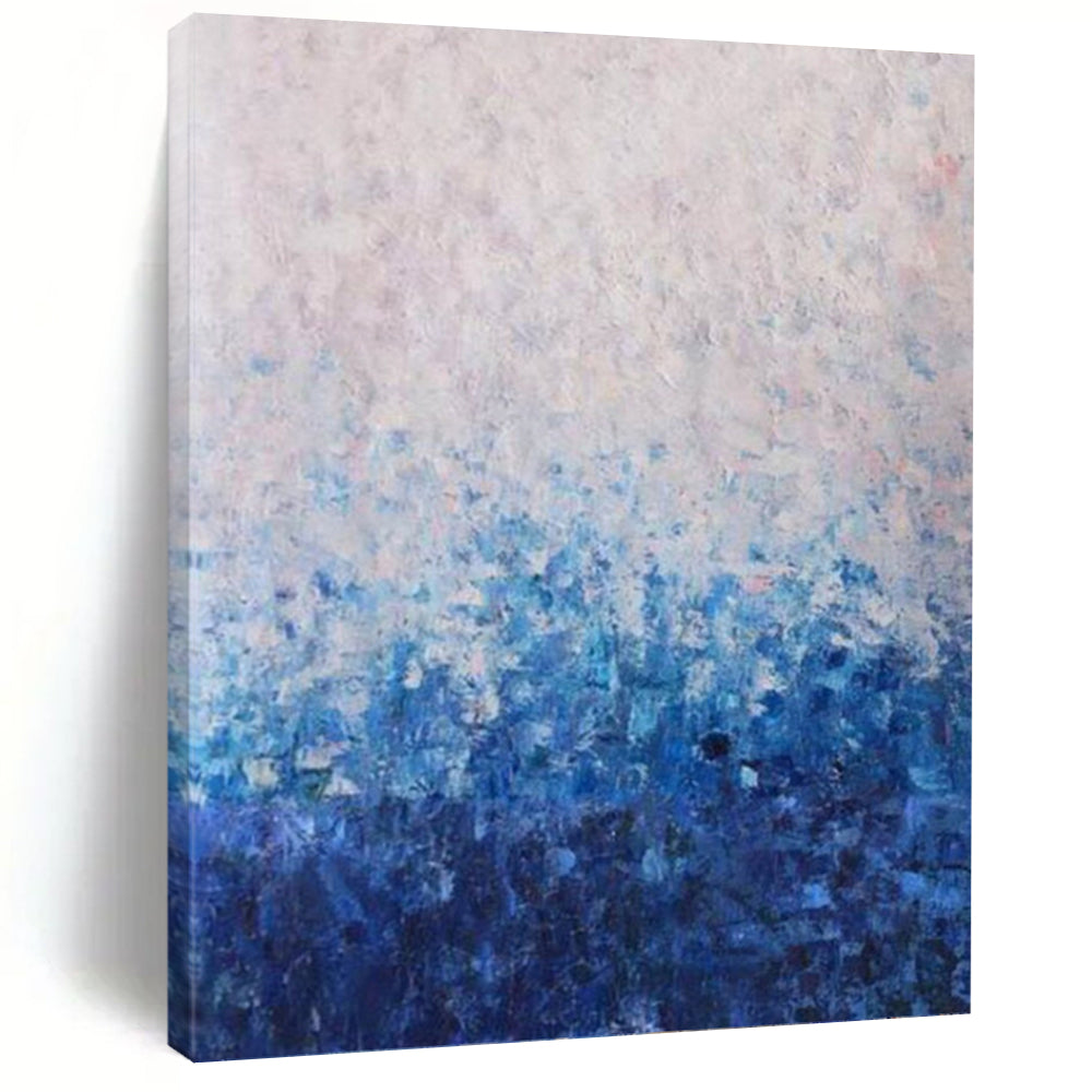 “Gradient Blue Abstract Field” - Blue, White Ombre Art on Canvas DKH1350