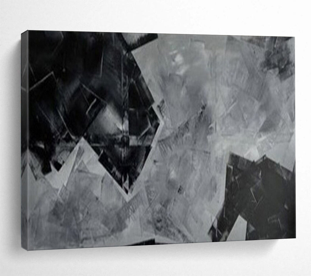 Hand - painted Black and White Geometric Collage Acrylic Art for Contemporary Art Installations LargeART1732