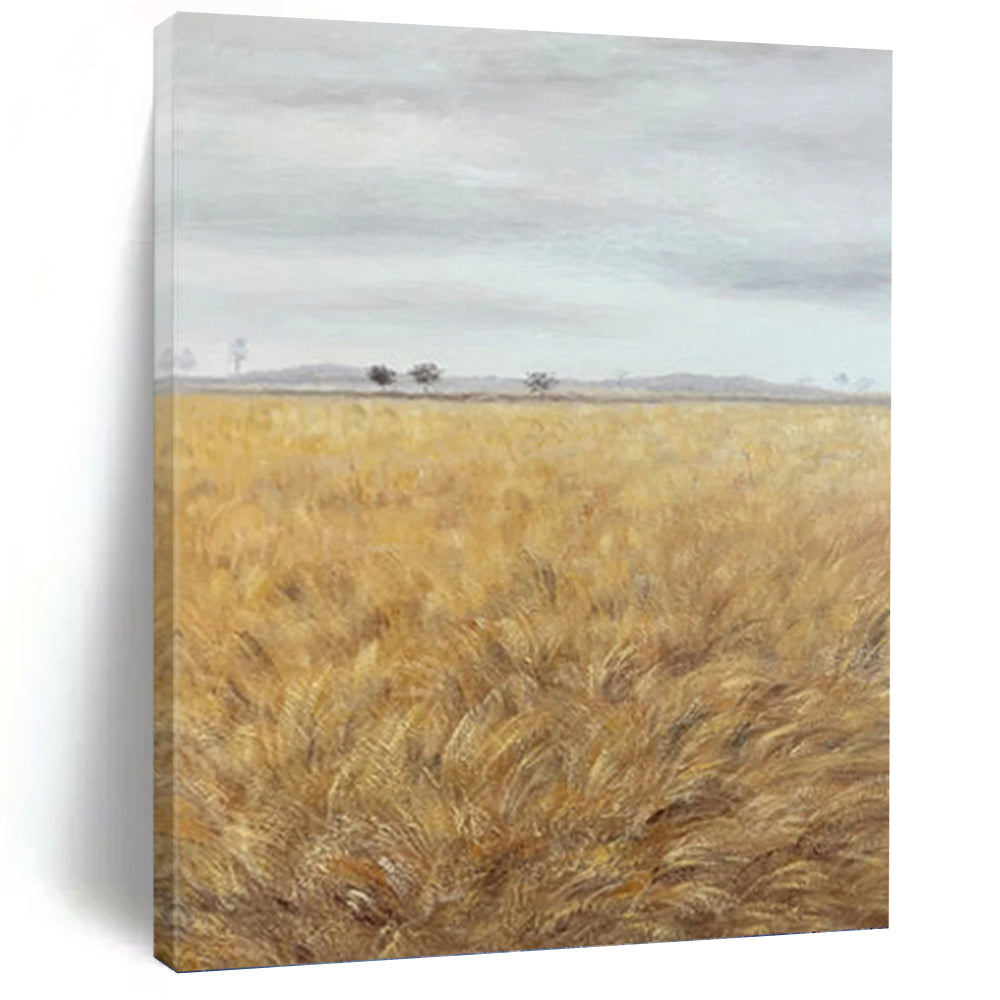 “Golden Field Minimalist Landscape” - Subtle Toned Rural Art on Canvas DKH1434
