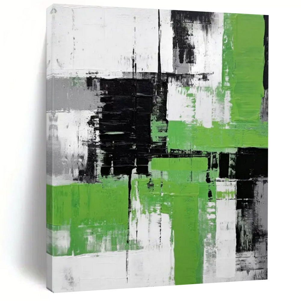 Bold Geometric Abstract Art, Vivid Green & Dark Shapes for Energetic Gym & Edgy Studio LargeART2267