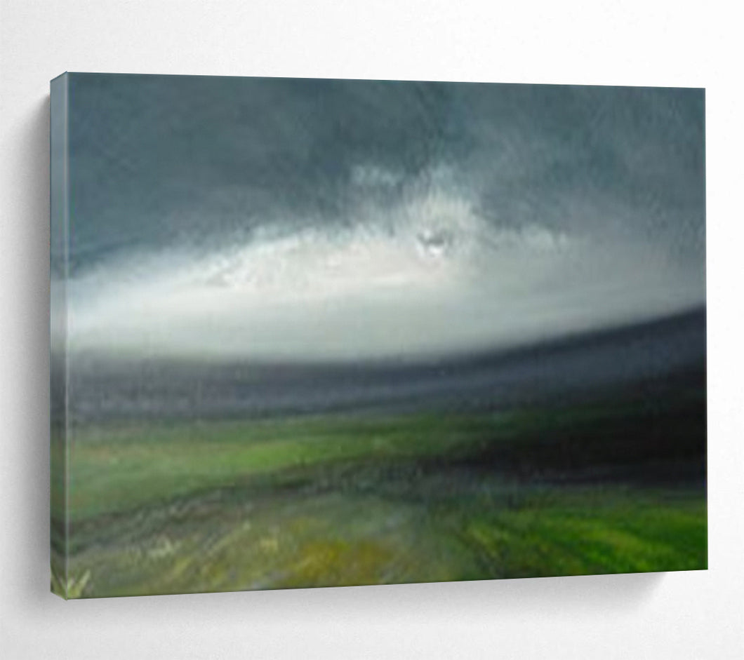Moody Sky & Green Fields Subtle Hues & Ethereal Landscape on Canvas DLZ005
