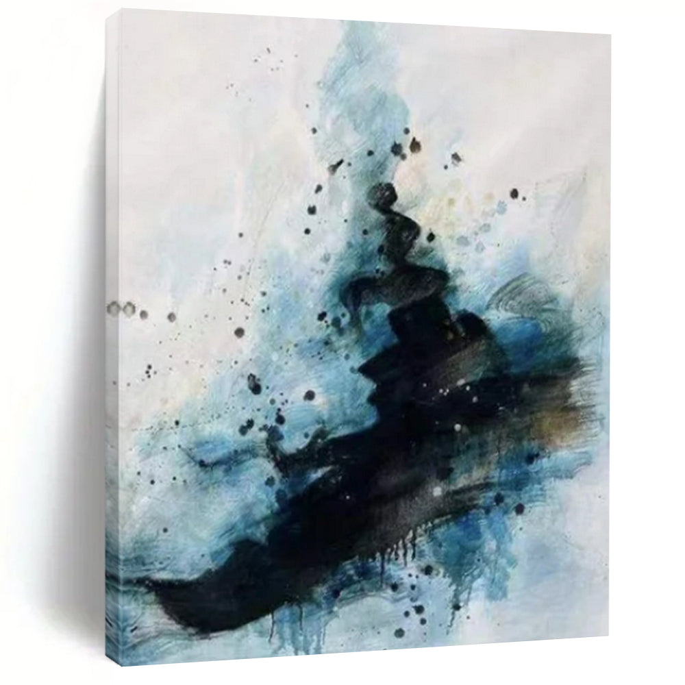 Delicate Black & Blue Abstract Art, Fit for Minimalist Bedroom & Artistic Study LargeART2306