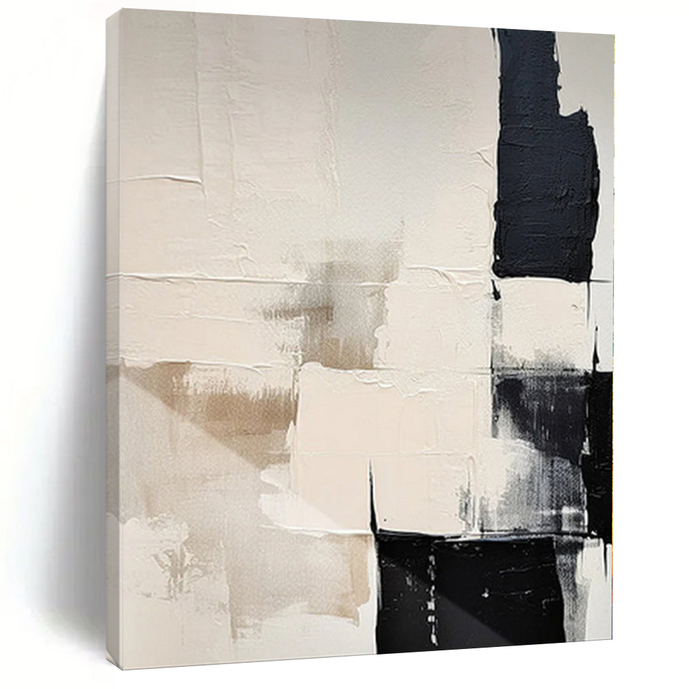 Hand - painted Substantial Beige - Black Geometric Abstract Acrylic Art for Modern Offices LargeART0130