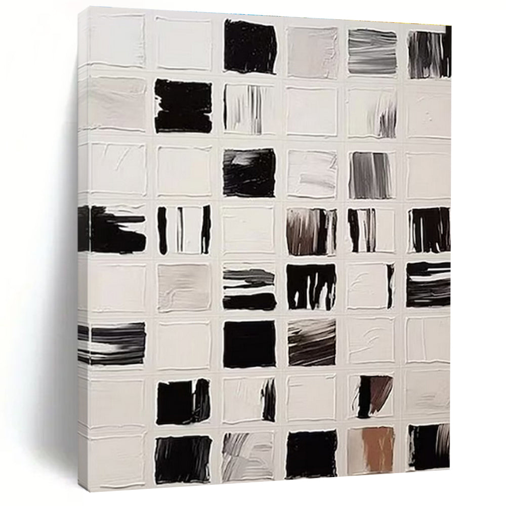 Monochrome Grid Abstract Art – Great for Industrial - Chic Loft & Gallery - Style Hallway LargeART0676