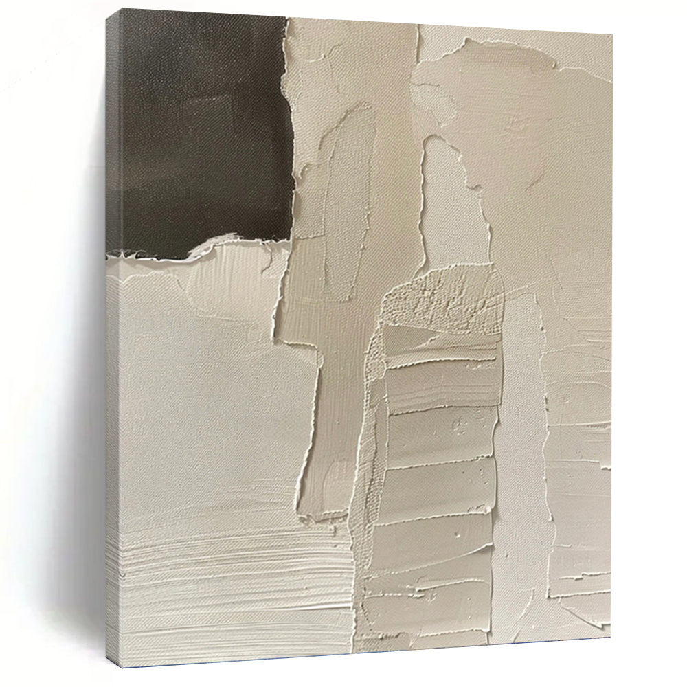 “Layered Neutral Abstraction” - Beige, Black Abstract Art on Canvas DKH1162